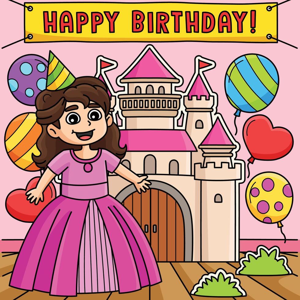 Happy Birthday Princess Colored Cartoon vector