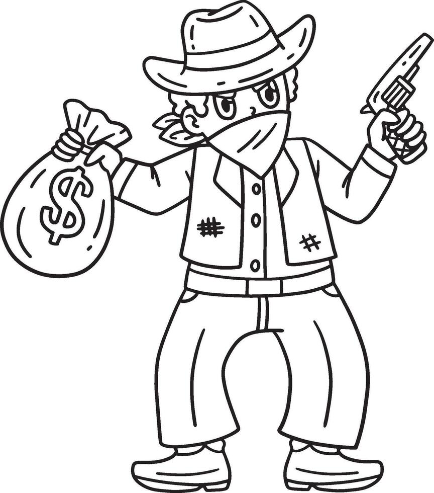 Cowboy Bandit Isolated Coloring Page for Kids vector