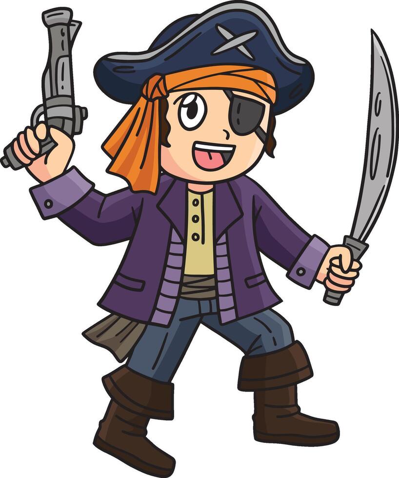 pirata con pistola y chafarote dibujos animados clipart vector