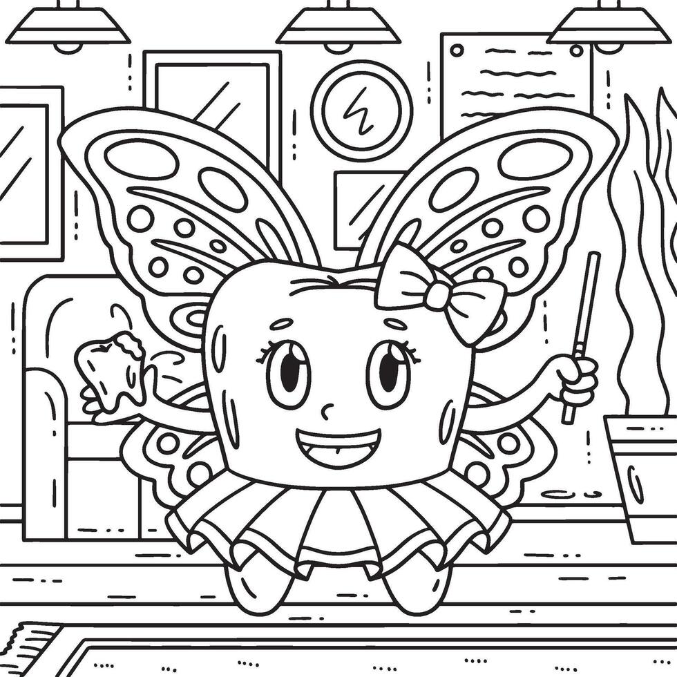 Dental Care Tooth as Fairy Coloring Page for Kids vector