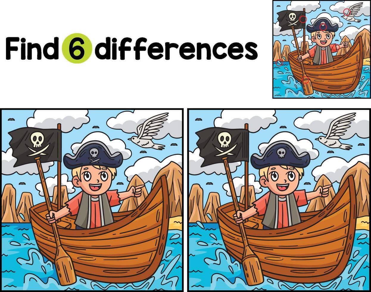 Pirate in a Rowboat Find The Differences vector