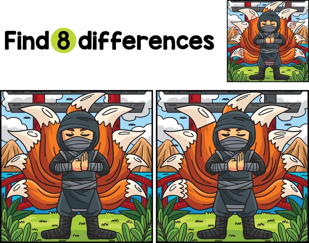 Ninja with Nine Tails Find The Differences vector