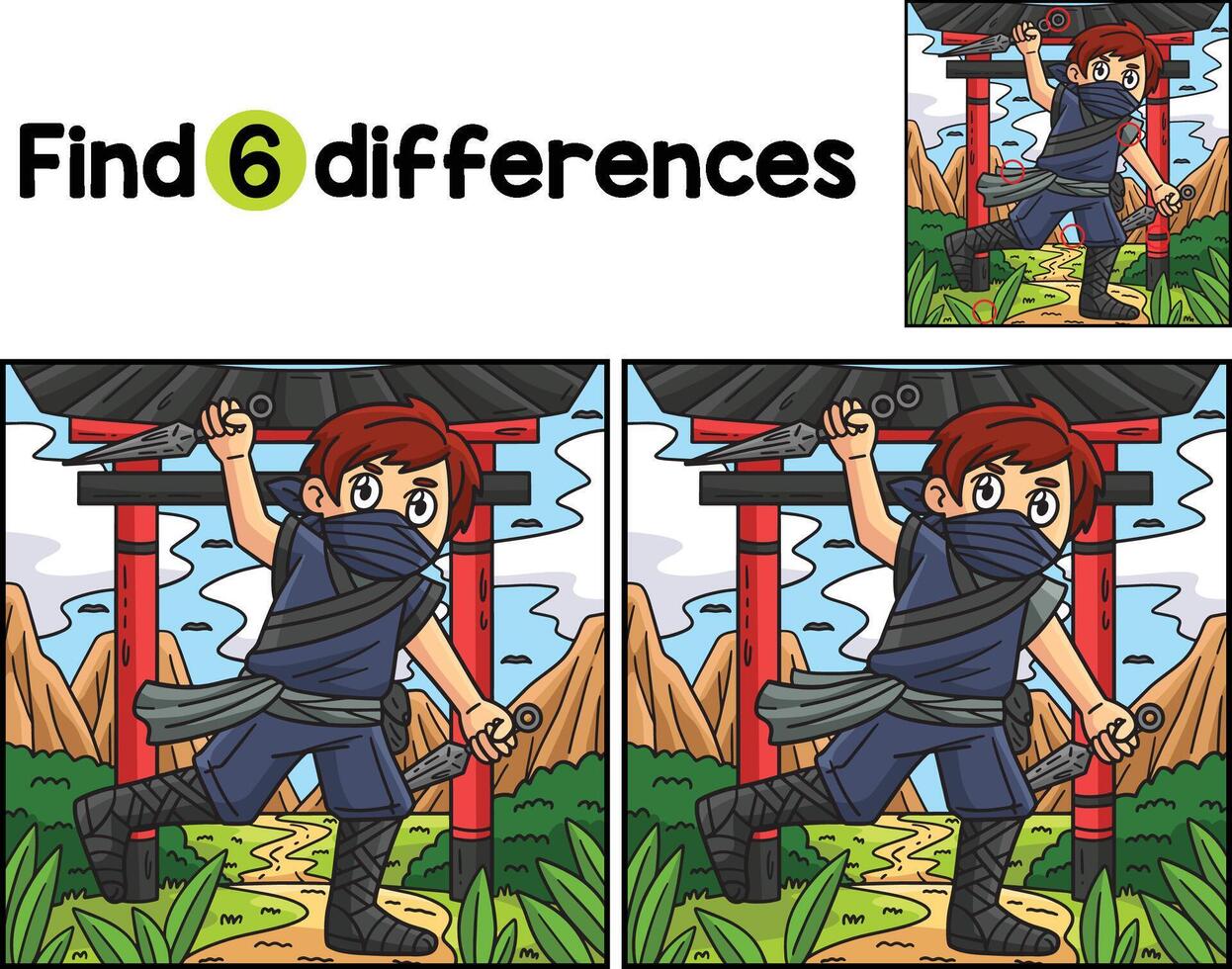 Ninja with a Kunai Find The Differences vector