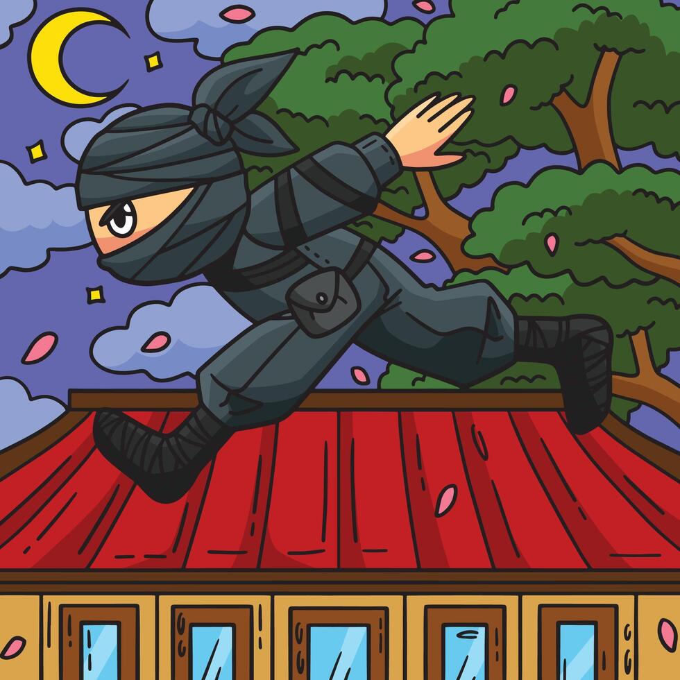 Ninja Running Colored Cartoon Illustration vector