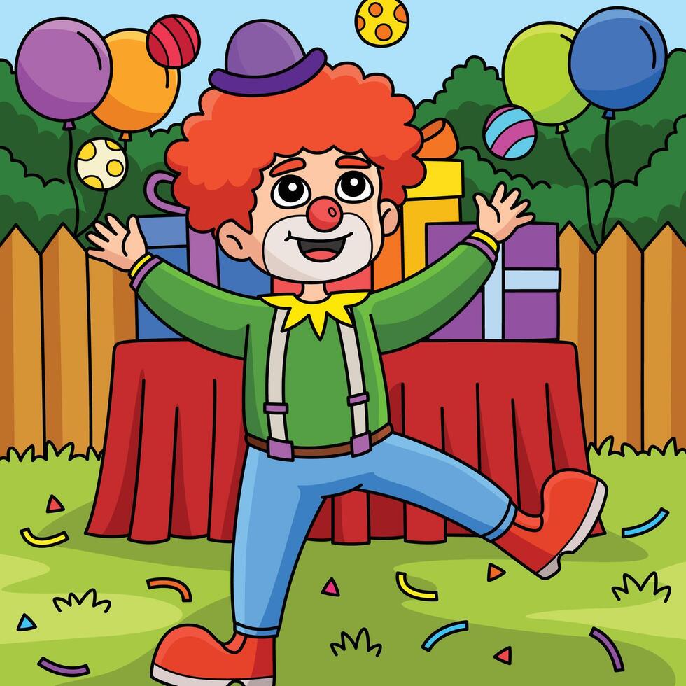 Birthday Clown Colored Cartoon Illustration vector