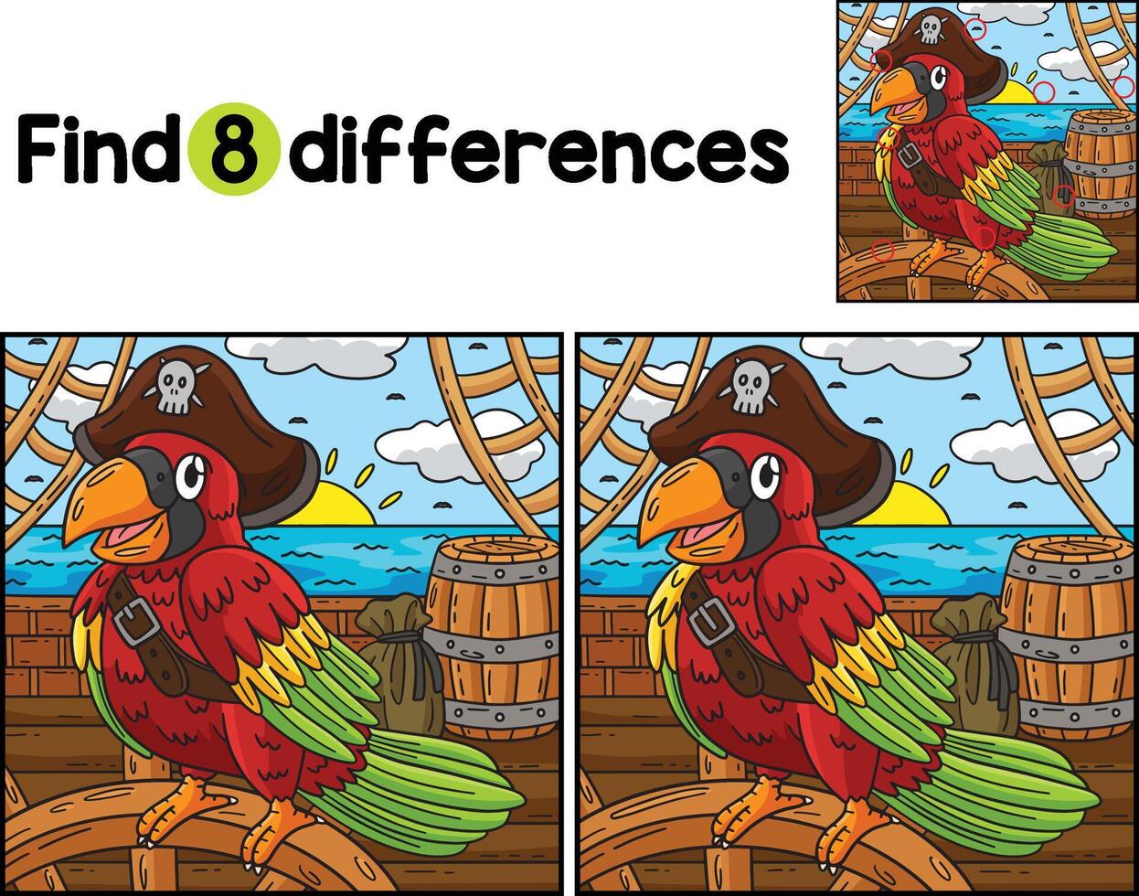 Pirate Parrot Find The Differences vector