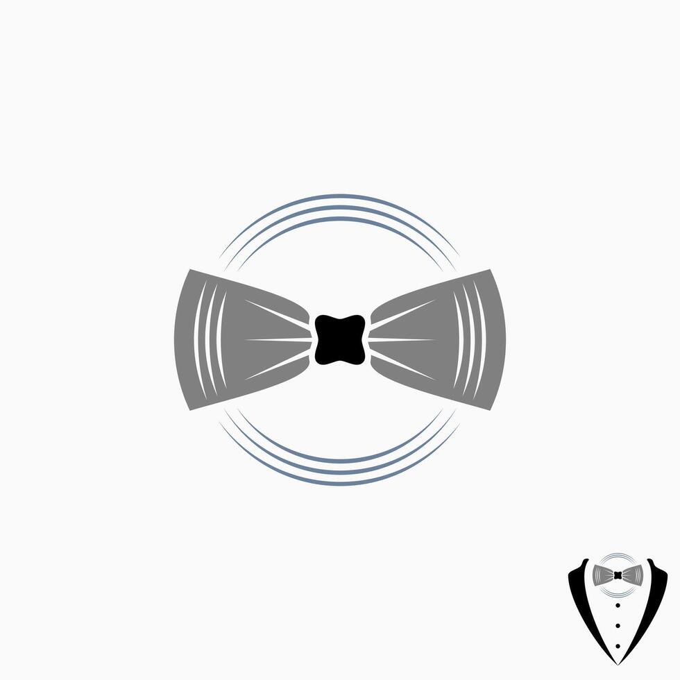 Logo design graphic concept creative premium abstract sign vector stock simple unique bow tie with vinyl DJ disc music. Related audio fashion vintage