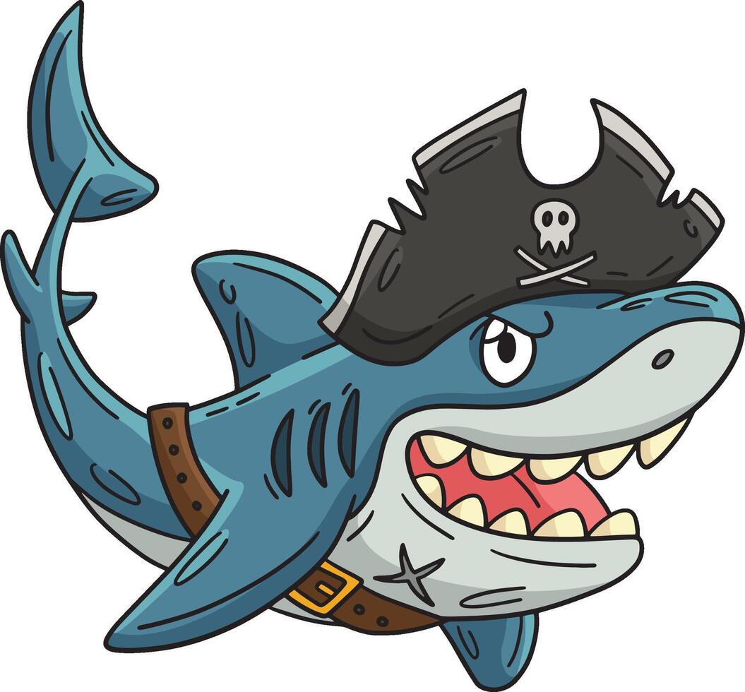 pirata tiburón dibujos animados de colores clipart ilustración vector