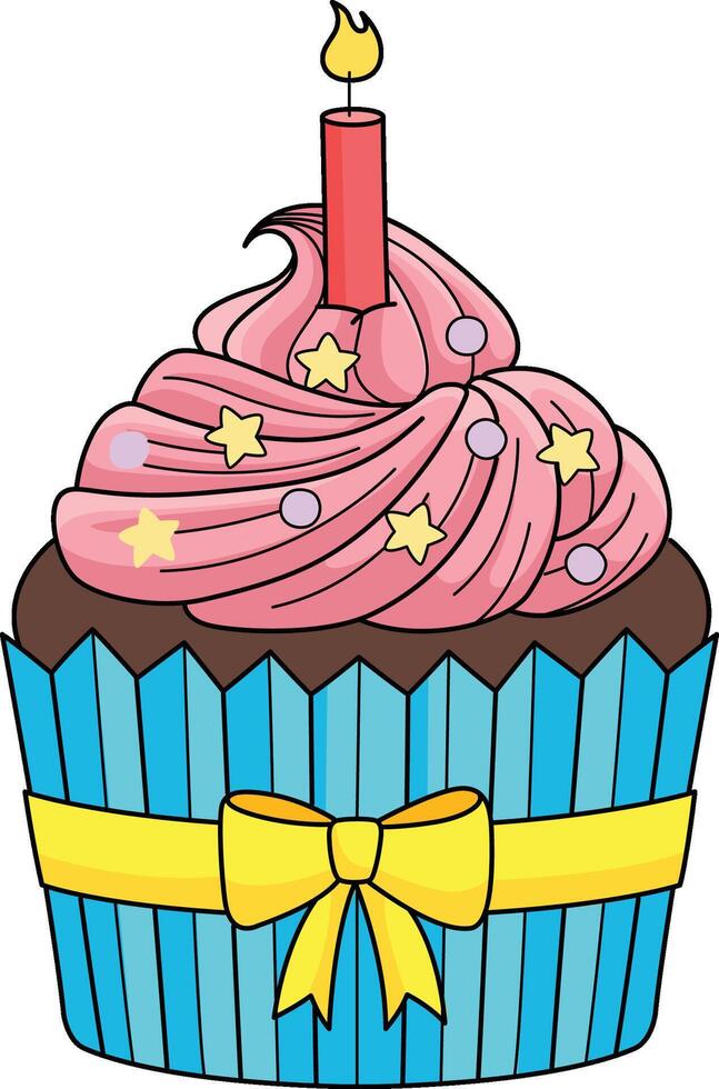 Birthday Cupcake with Candle Cartoon Clipart vector