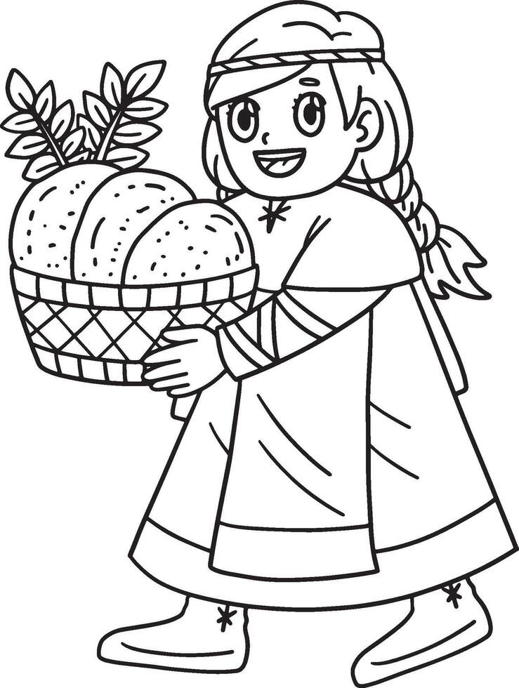 Viking Child with a Basket of Bread Isolated vector