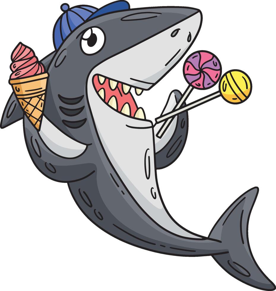 tiburón con el tratar dibujos animados de colores clipart vector