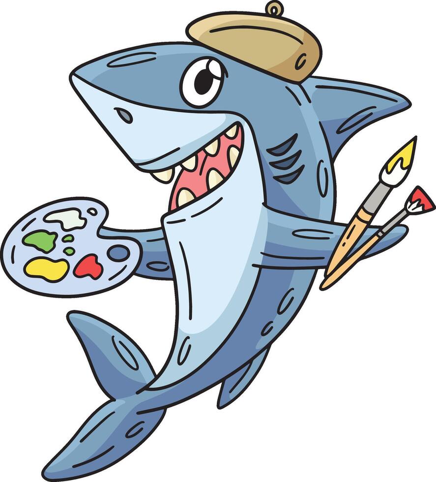 tiburón con pintura materiales dibujos animados clipart vector