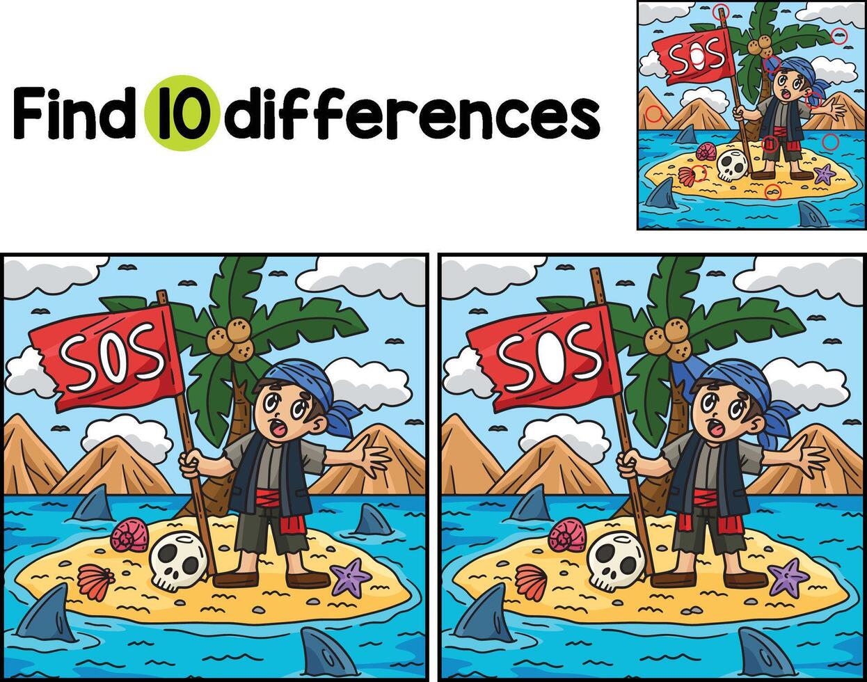 Pirate with SOS Flag Find The Differences vector