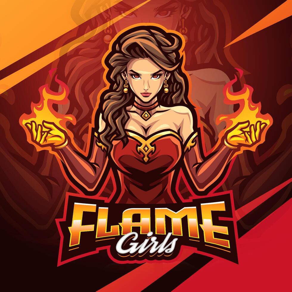 Flame girls esport mascot logo design vector