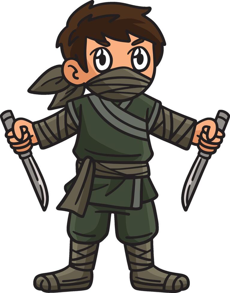 ninja con un ninjato dibujos animados de colores clipart vector