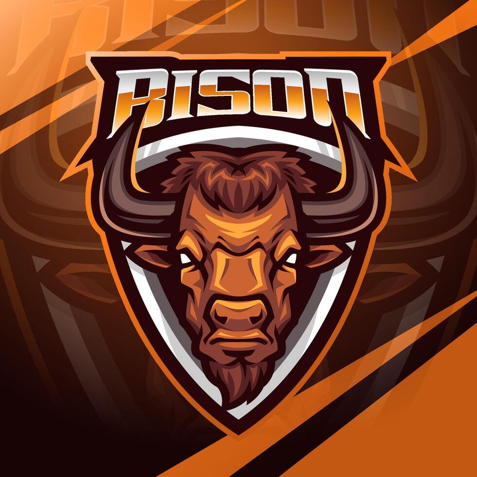 Bison head esport mascot logo design vector
