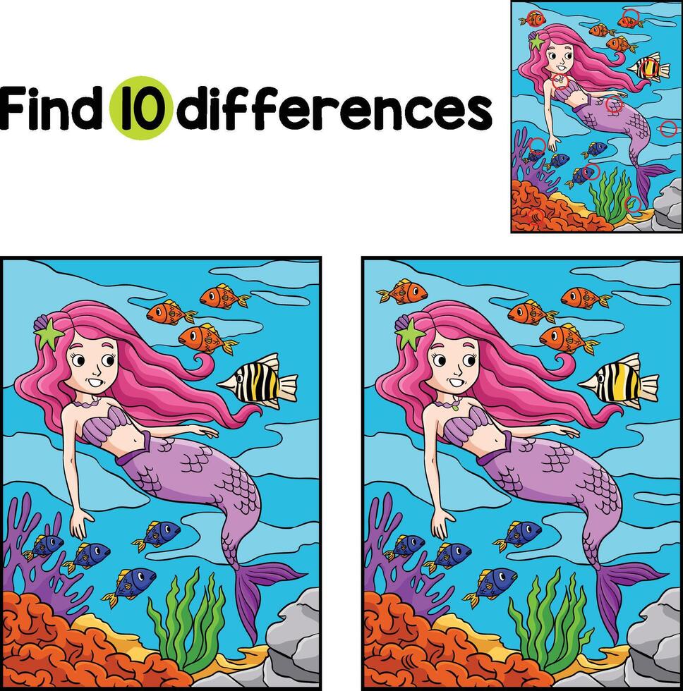 sirena y un pescado encontrar el diferencias vector