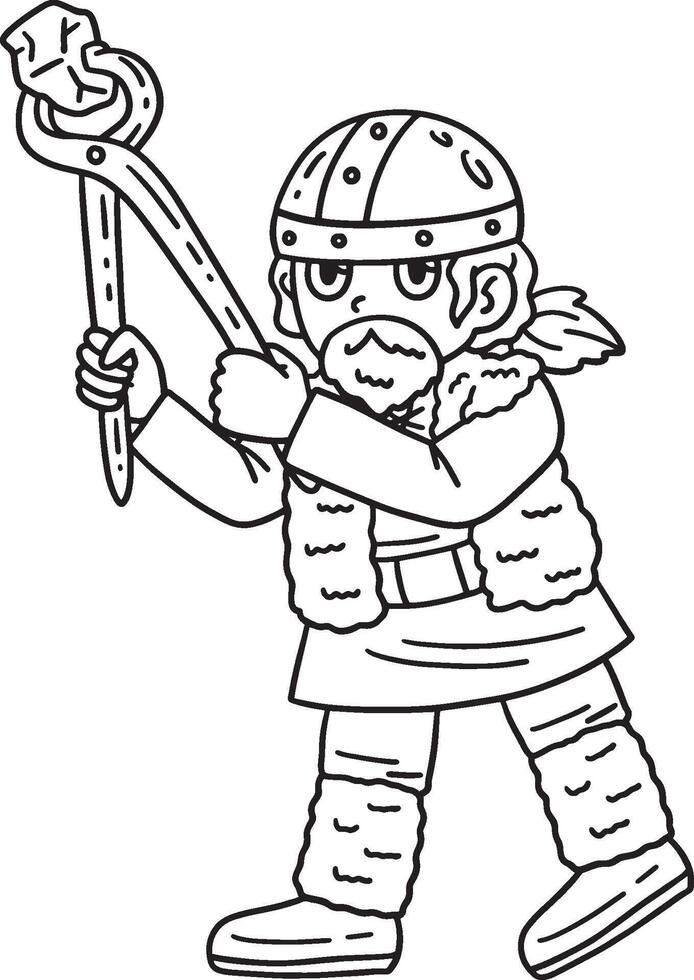 Viking Working in the Forge Isolated Coloring vector