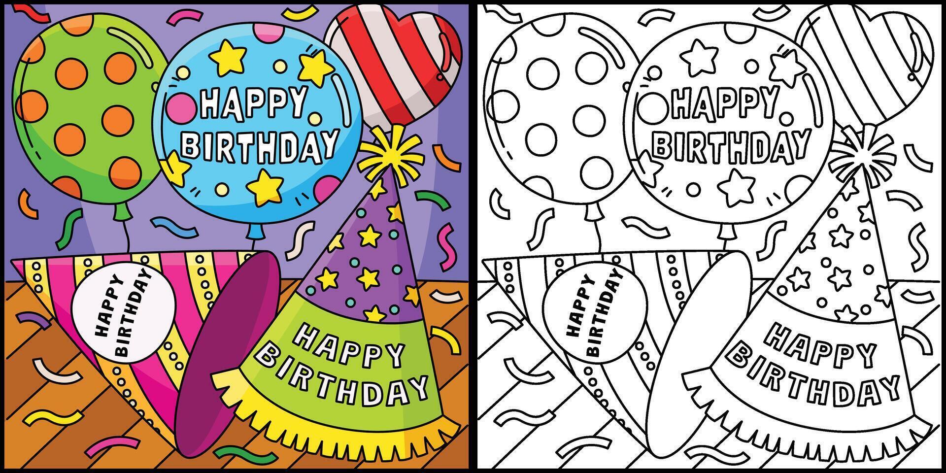 Birthday Party Hats and Balloons Illustration vector