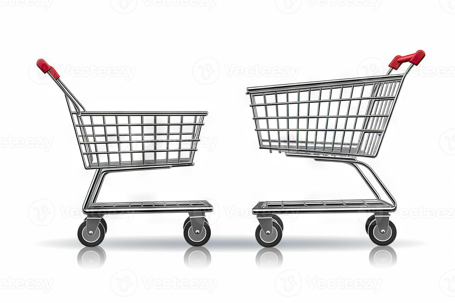 AI generated Side view of an empty metallic shopping cart isolated on white background. created with Generative AI photo