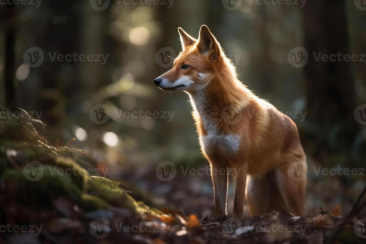 AI generated Fox in a Serene Forest. created with Generative AI photo