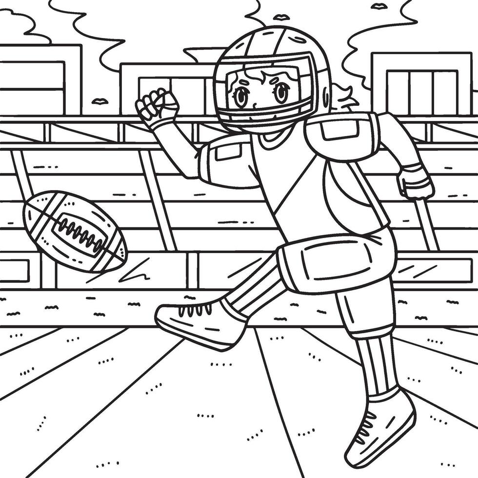 American Football Female Player Kicking Coloring vector