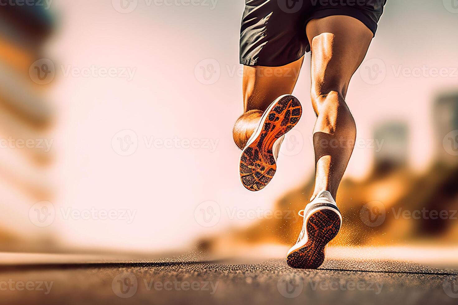 AI generated Close-up of man's sport sneakers and legs in motion. created with Generative AI photo