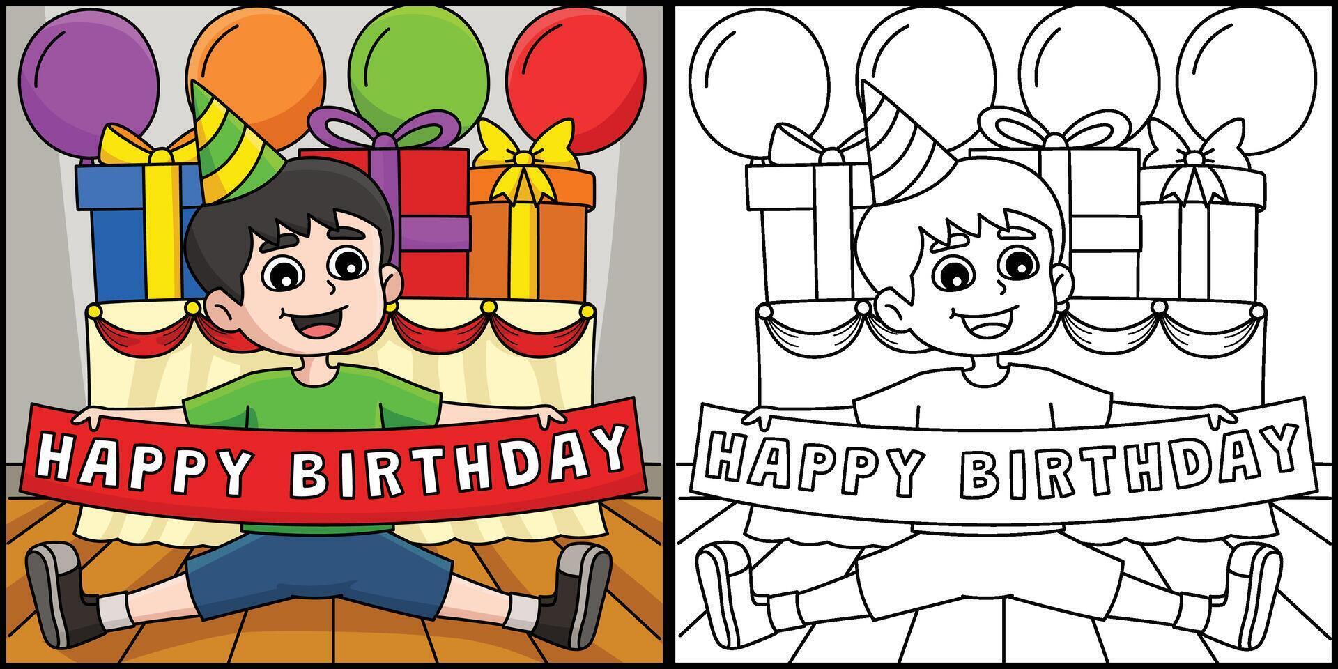 Boy with a Happy Birthday Banner Illustration vector