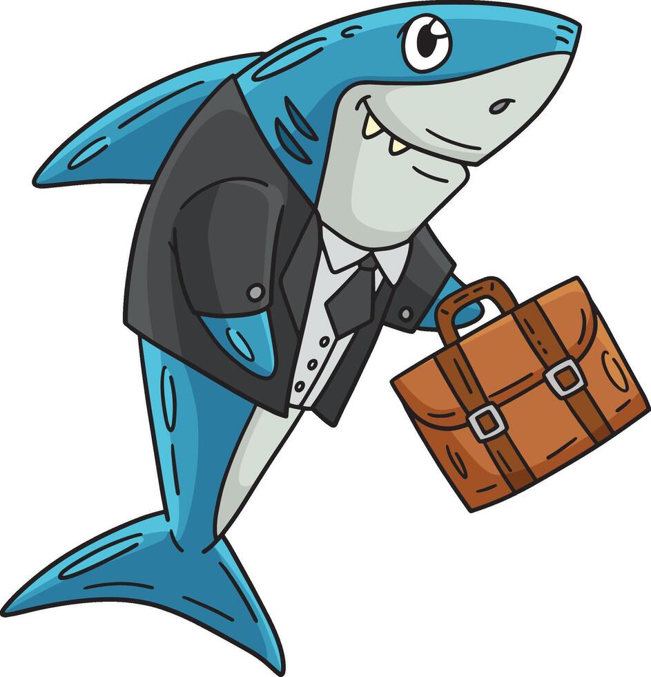 Shark in a Business Suit Cartoon Colored Clipart vector