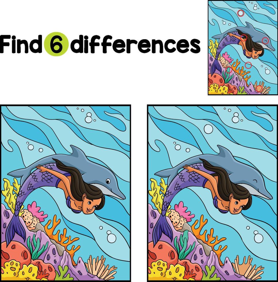 Mermaid and Dolphin Find The Differences vector