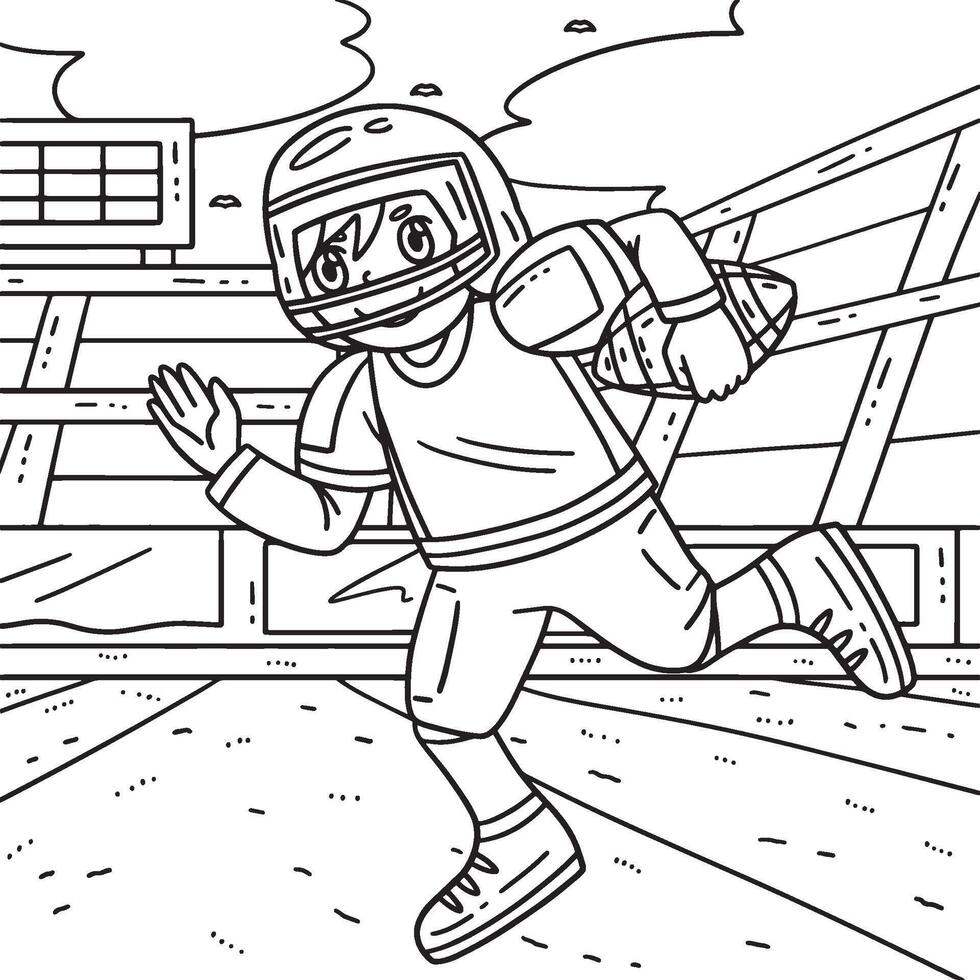 American Football Player Running Coloring Page vector