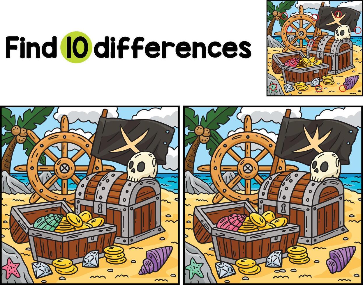 Pirate Chest with an X Flag Find The Differences vector