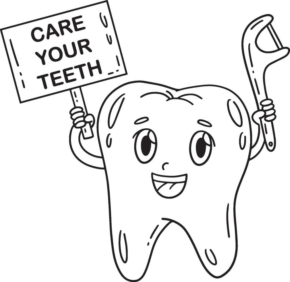 Dental Care Your Teeth Isolated Coloring Page vector