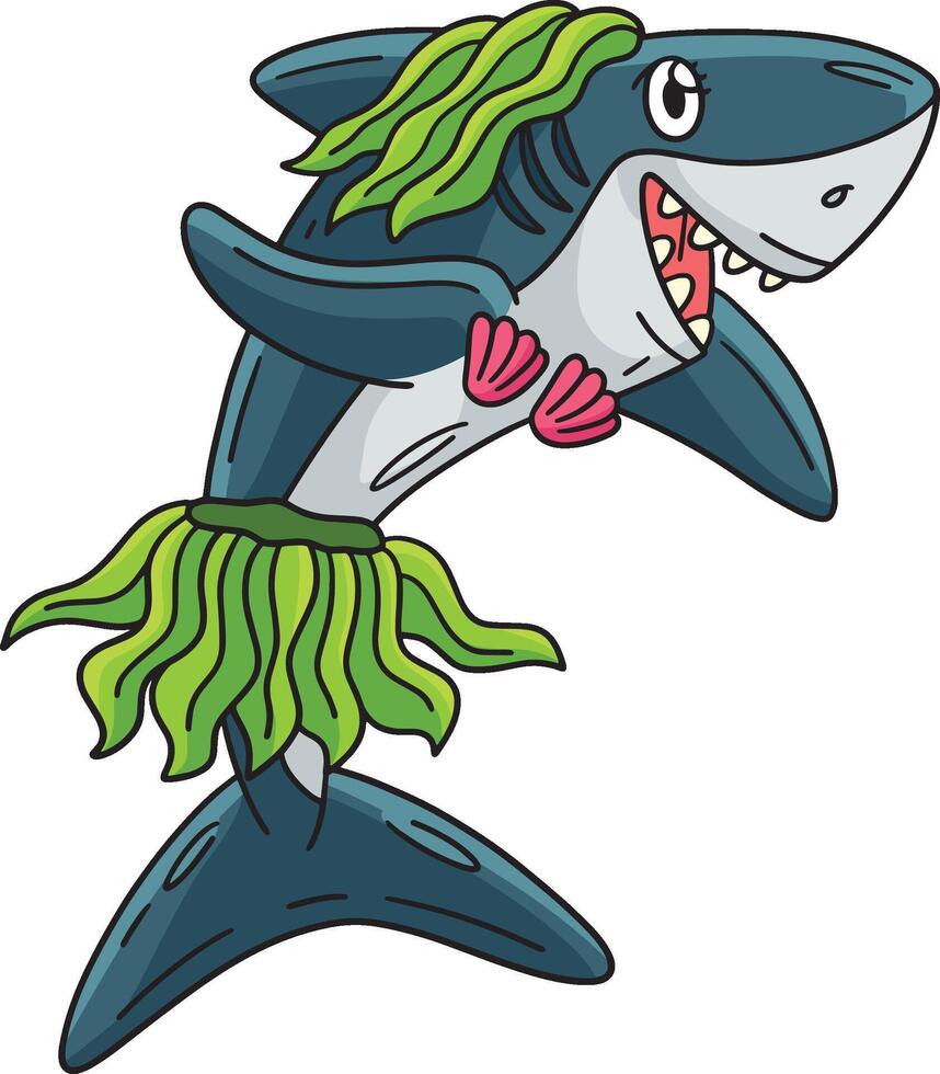 tiburón y algas marinas dibujos animados de colores clipart vector