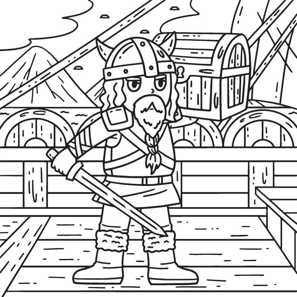 vikingo con botín colorante página para niños vector