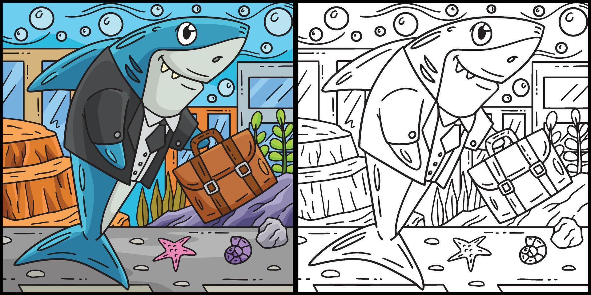 Shark in a Business Suit Coloring Illustration vector