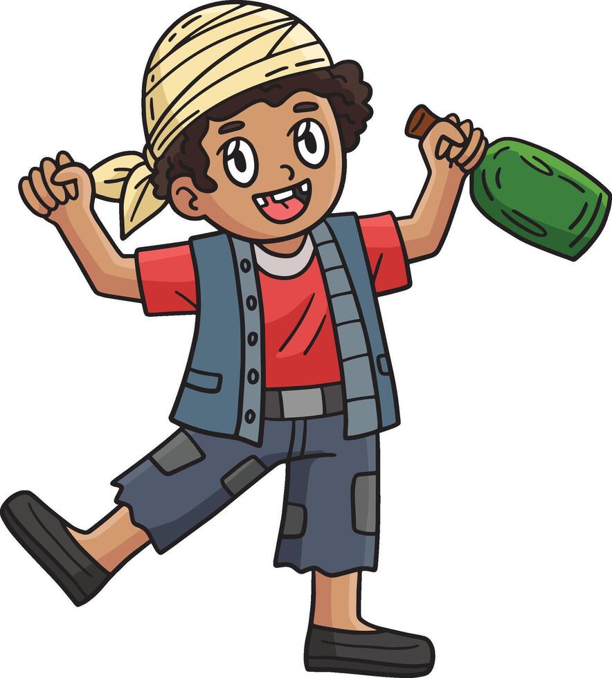 Pirate with Barrel of Rum Cartoon Colored Clipart vector