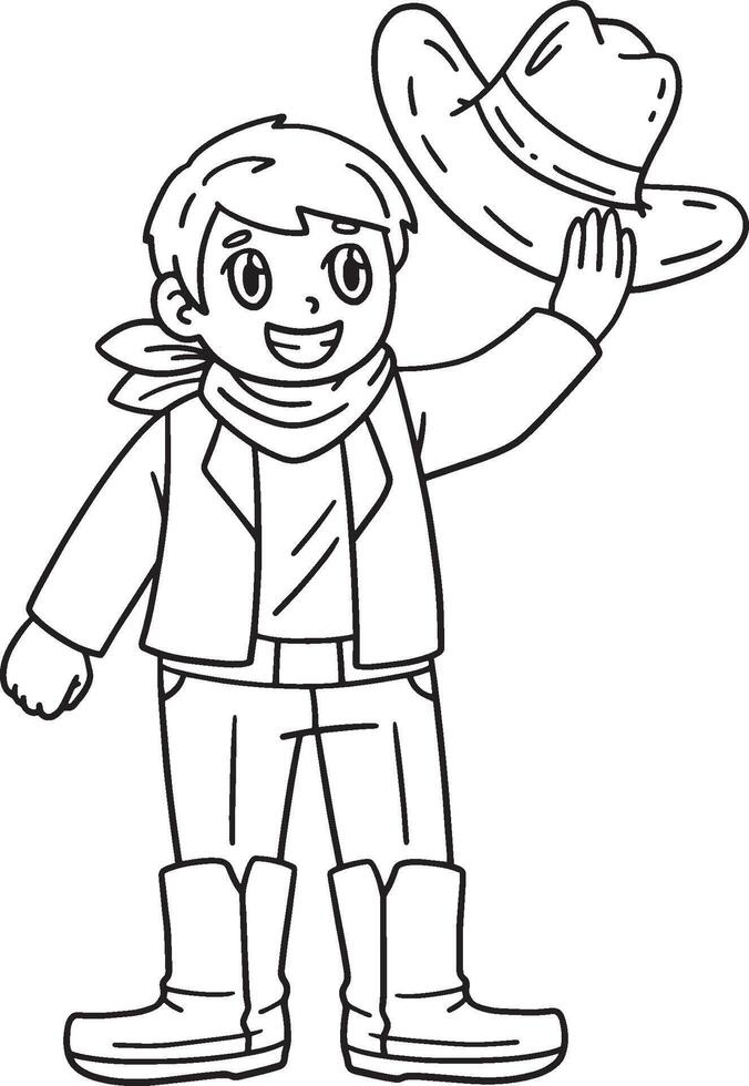 Cowboy Tipping Hat Isolated Coloring Page for Kids vector