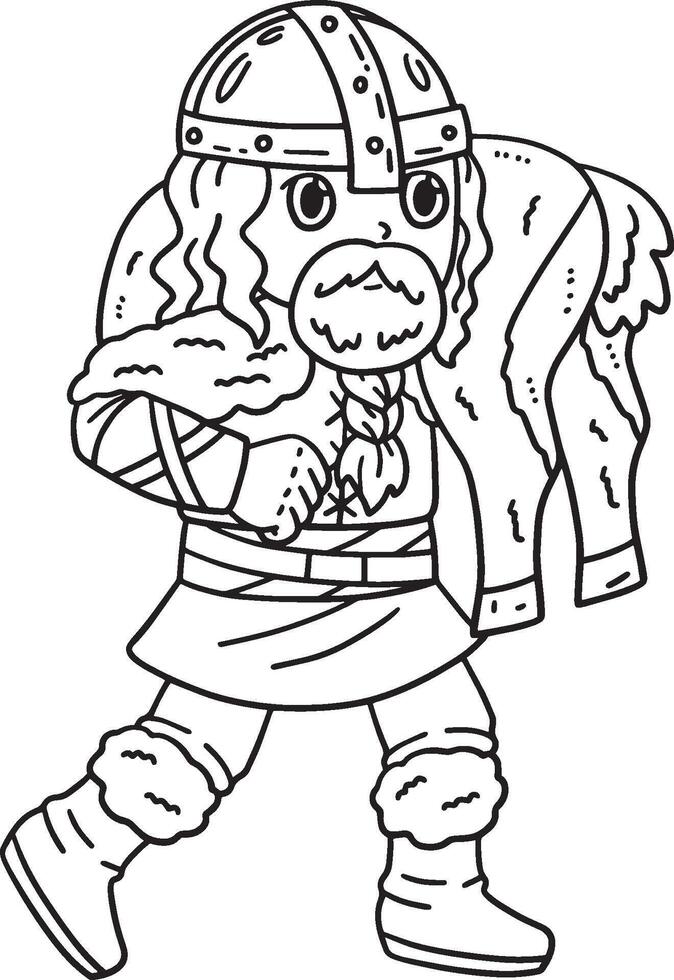 Viking with Hunt Isolated Coloring Page for Kids vector