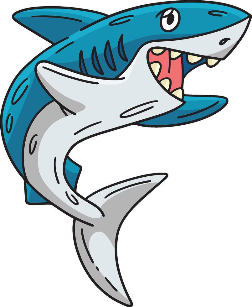 Smiling Shark Cartoon Colored Clipart Illustration vector