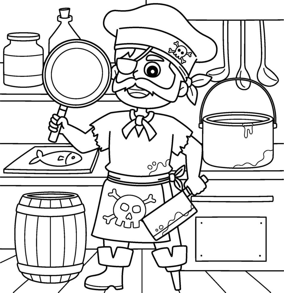 Pirate Cook Coloring Page for Kids vector