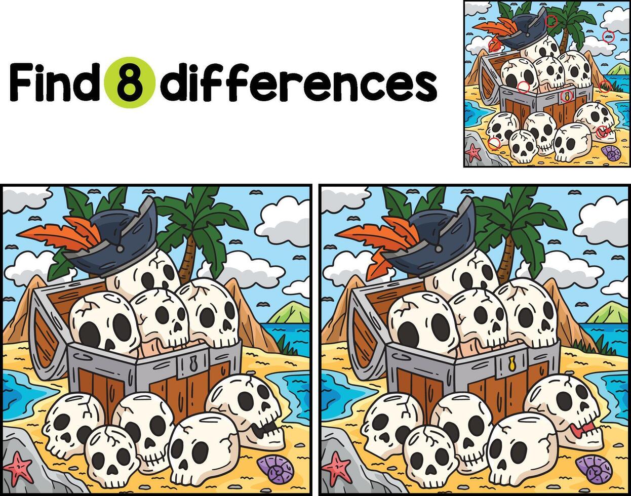 Pirate Chest with Skulls Find The Differences vector