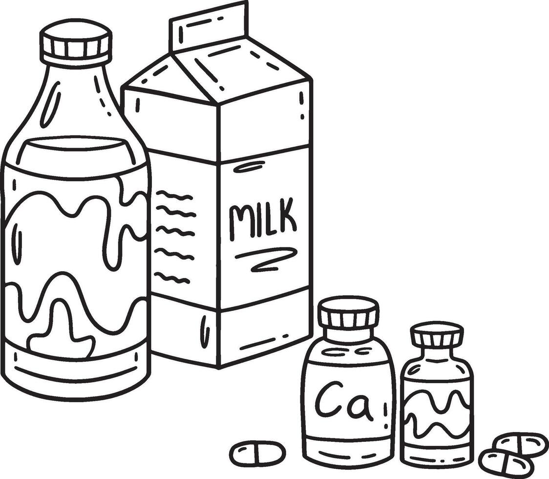 Dental Care Milk and Calcium Isolated Coloring vector