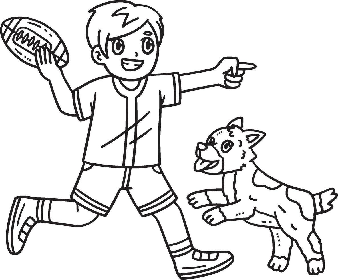 American Football Boy Playing with a Dog Isolated vector