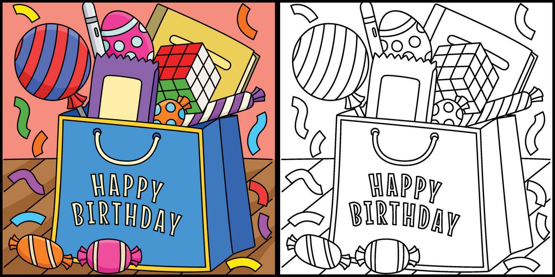 Birthday Loot Bags Coloring Page Illustration vector