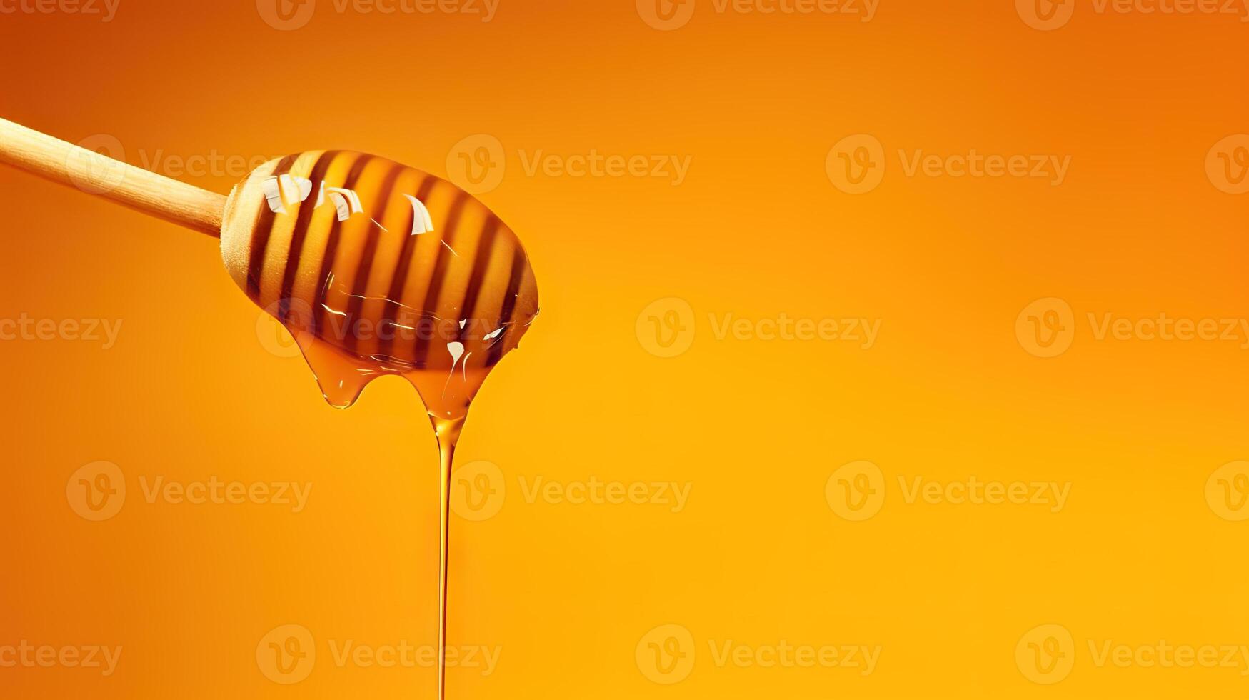 AI generated Delicious Honey Dripping from Wooden Honey Dipper on Yellow Background. created with Generative AI photo