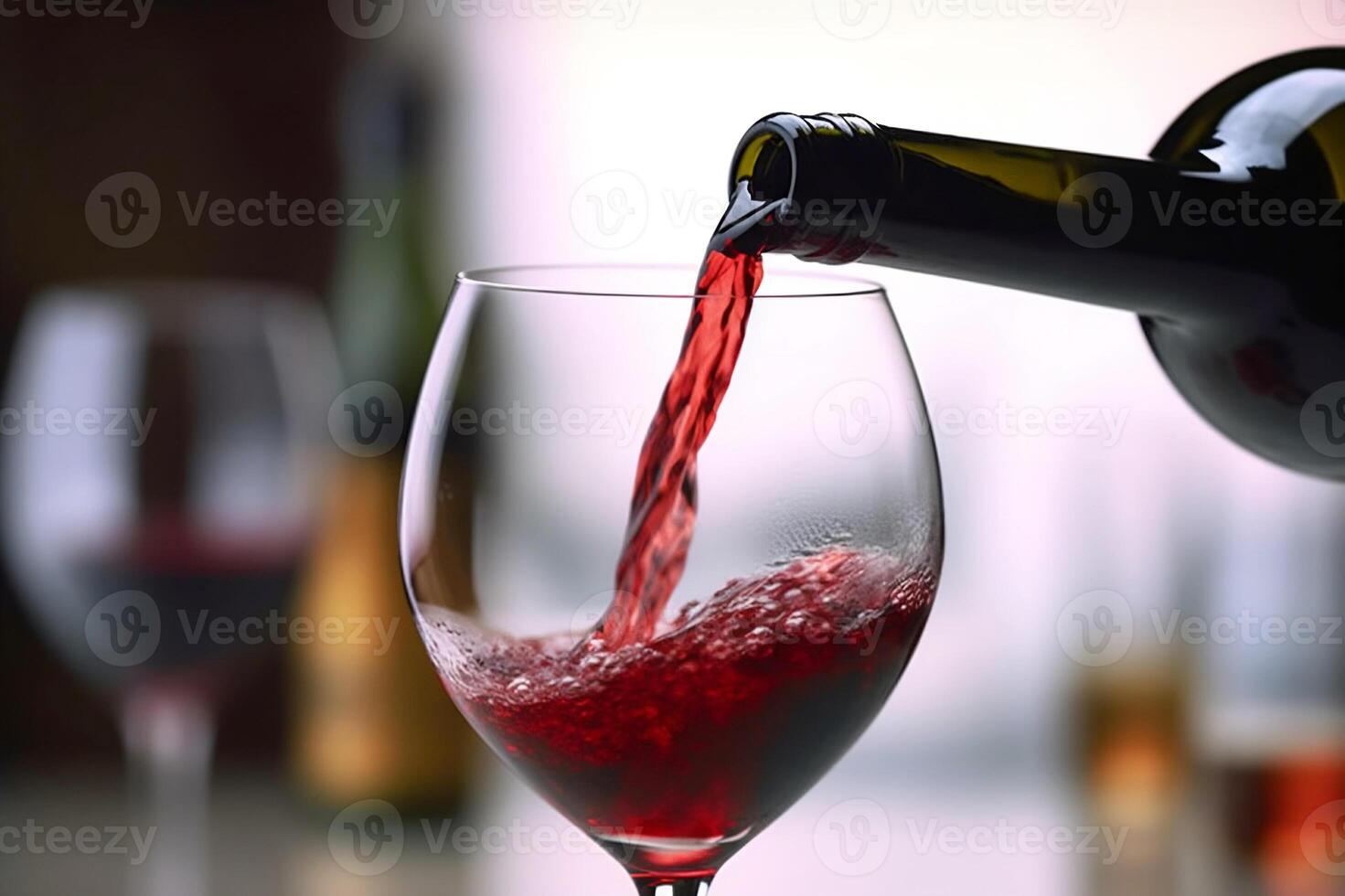 AI generated Red wine pouring into a wine glass. created with Generative AI photo