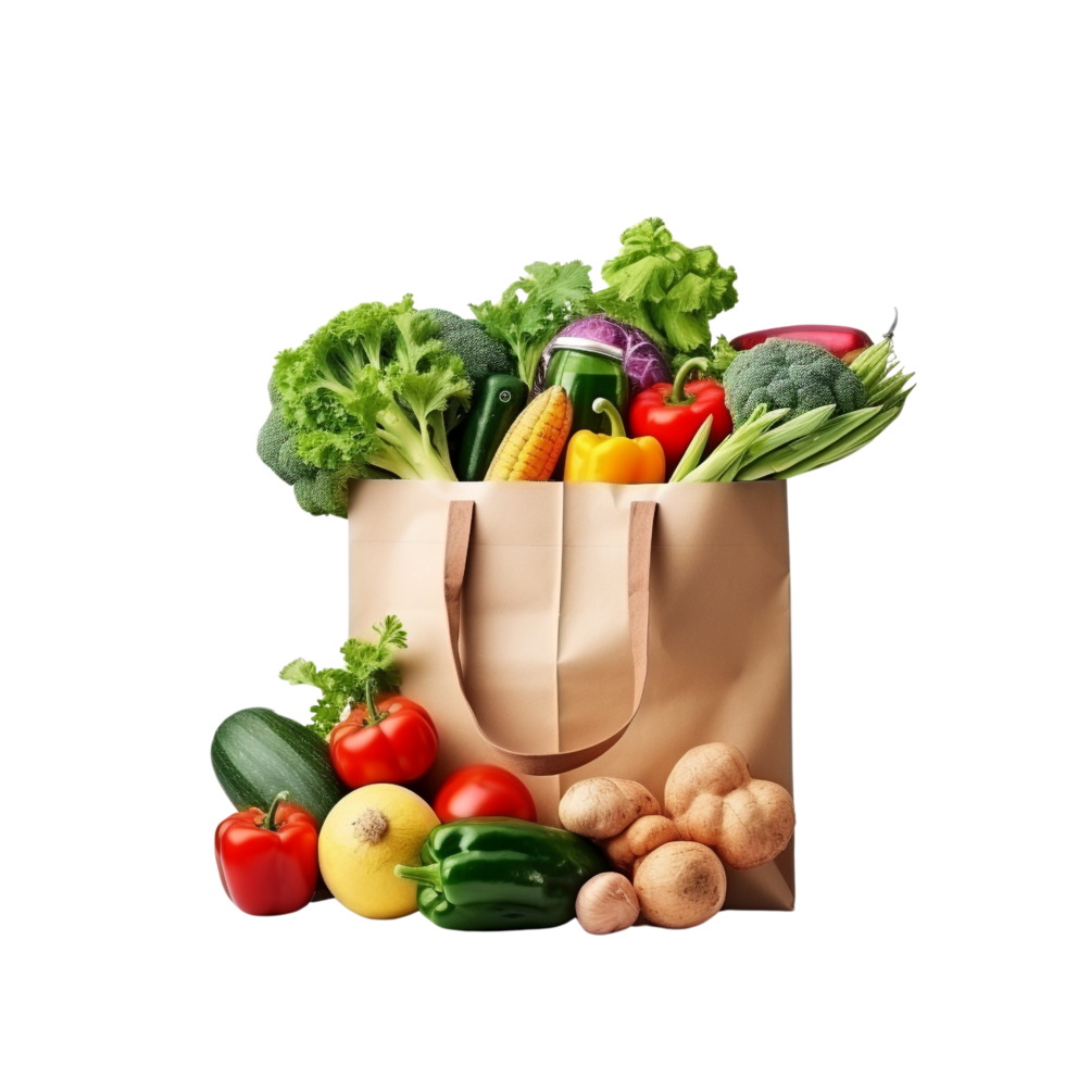 AI generated Paper bag with groceries clip art png