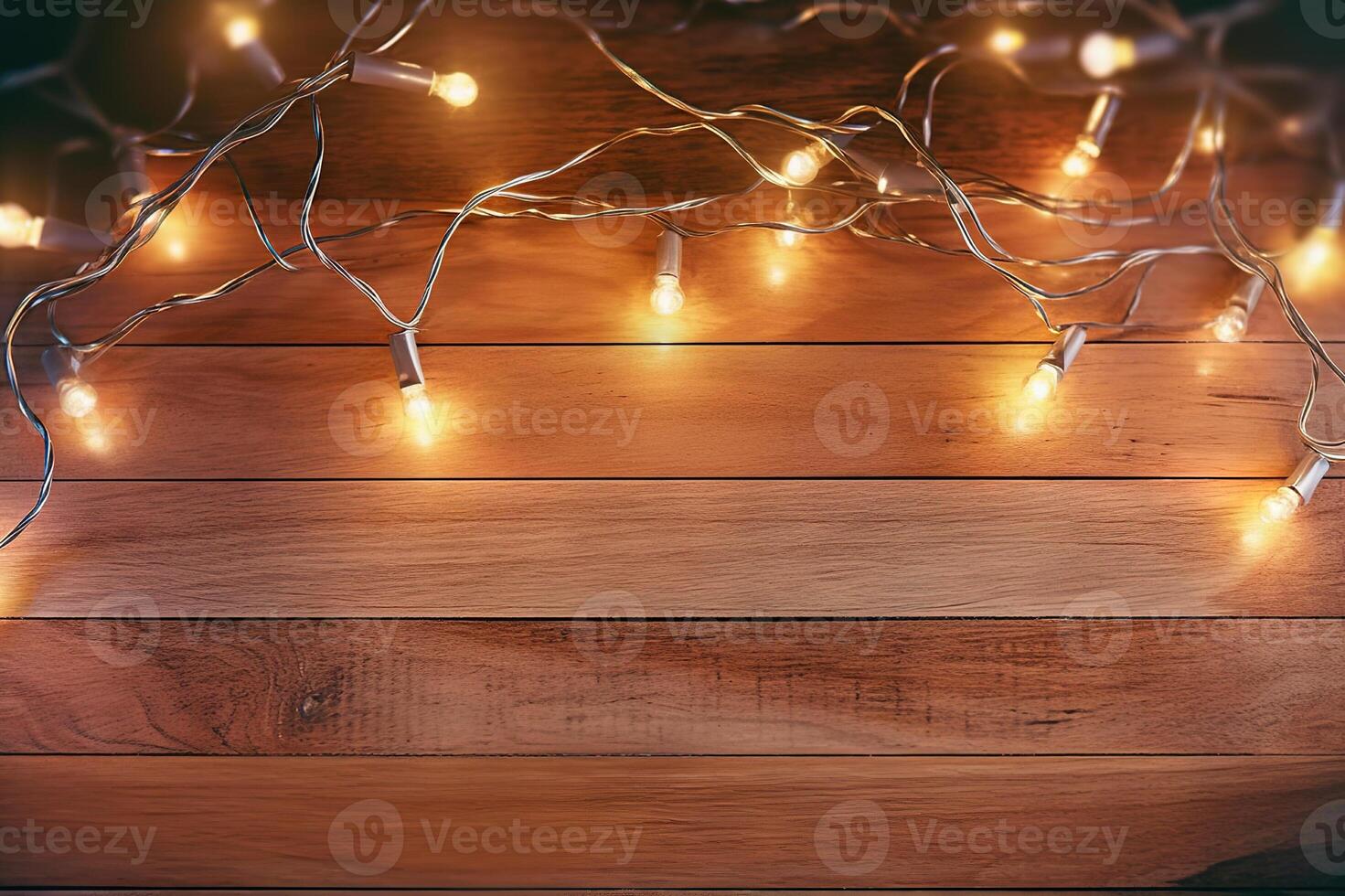 AI generated Festive Christmas Decorations on Wooden Table. created with Generative AI photo
