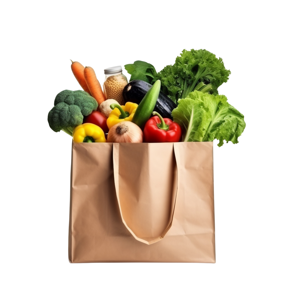 AI generated Paper bag with groceries clip art png